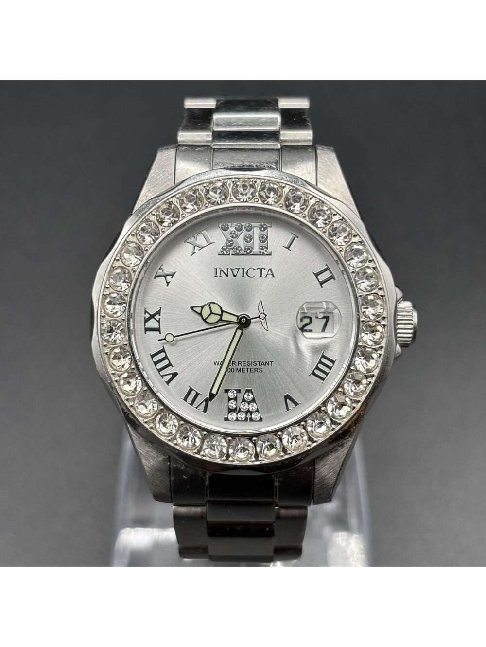 Invicta Pro Diver Lady Roman Numeral Watch Silver-Tone Crystal Accented 15251